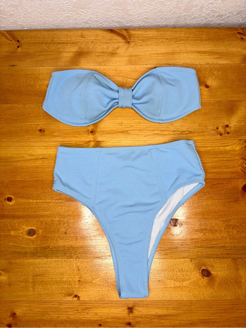 Zaful Blue Bikini Bathing Suit Bandeau Top High Cut Cheeky Bottom Retro Women S